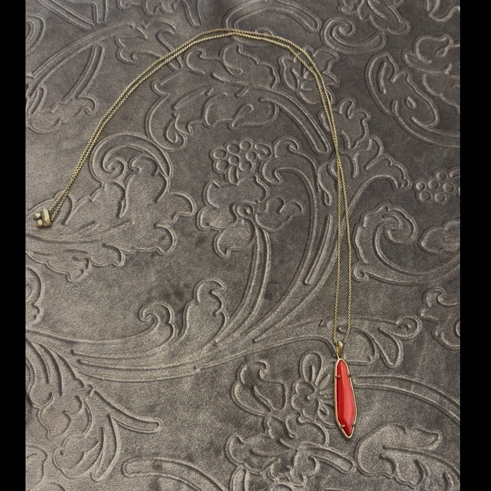 Red Kendra Scott Cassidy Pendent Necklace with adjustable gold chain